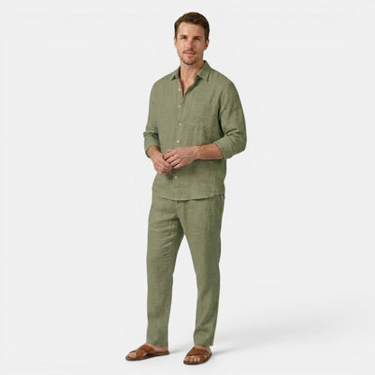 Men's Linen Shirt & Trousers Set Two-Piece Long-Sleeve Matching Breathable Holiday Beach Casual Outfit Silas