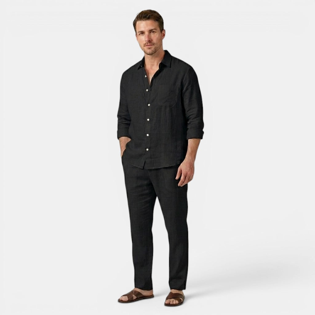 Men's Linen Shirt & Trousers Set Two-Piece Long-Sleeve Matching Breathable Holiday Beach Casual Outfit Silas
