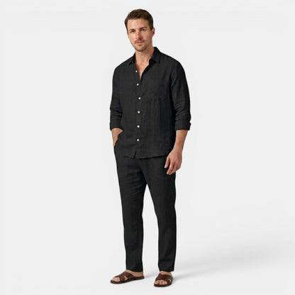 Men's Linen Shirt & Trousers Set Two-Piece Long-Sleeve Matching Breathable Holiday Beach Casual Outfit Silas