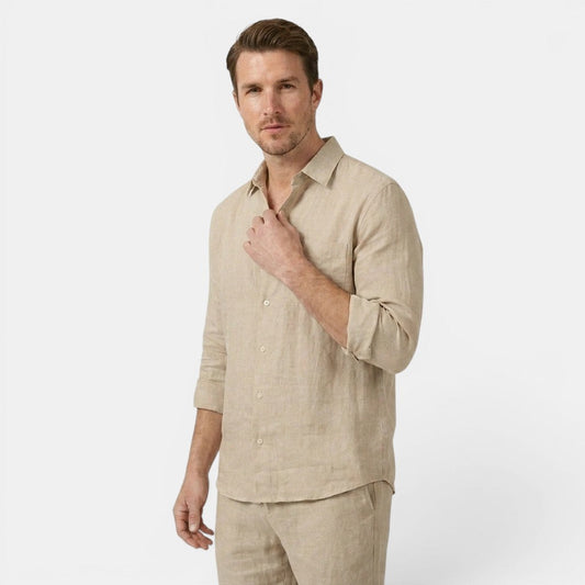 Men's Linen Shirt & Trousers Set Two-Piece Long-Sleeve Matching Breathable Holiday Beach Casual Outfit Silas