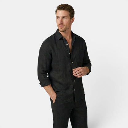 Men's Linen Shirt & Trousers Set Two-Piece Long-Sleeve Matching Breathable Holiday Beach Casual Outfit Silas