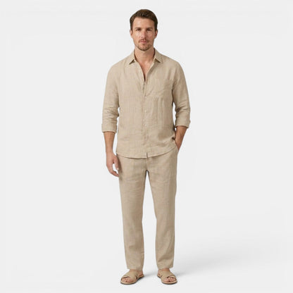 Men's Linen Shirt & Trousers Set Two-Piece Long-Sleeve Matching Breathable Holiday Beach Casual Outfit Silas