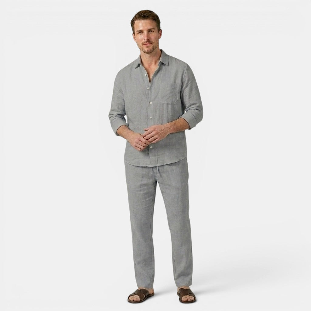 Men's Linen Shirt & Trousers Set Two-Piece Long-Sleeve Matching Breathable Holiday Beach Casual Outfit Silas