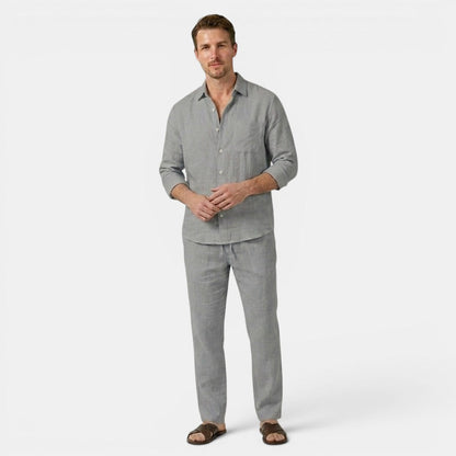 Men's Linen Shirt & Trousers Set Two-Piece Long-Sleeve Matching Breathable Holiday Beach Casual Outfit Silas
