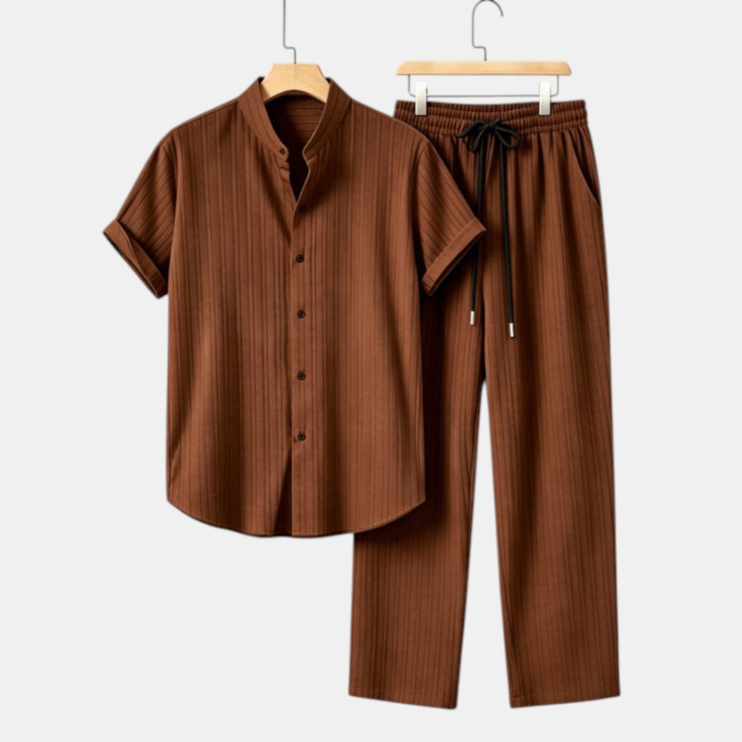 Men's Striped Shirt & Trousers Set Two-Piece Matching Collared Casual Smart-Casual Holiday Outfit Rhys