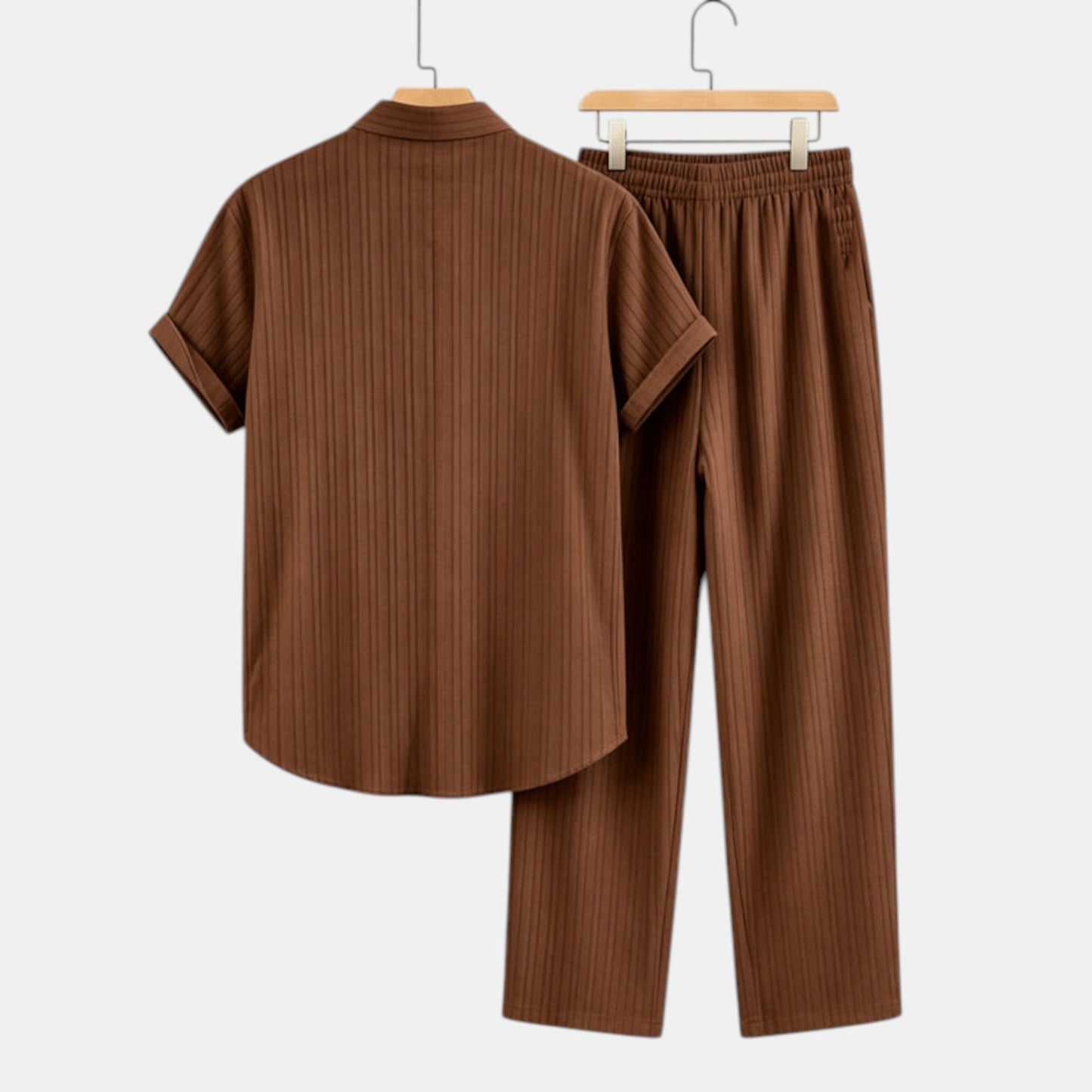 Men's Striped Shirt & Trousers Set Two-Piece Matching Collared Casual Smart-Casual Holiday Outfit Rhys