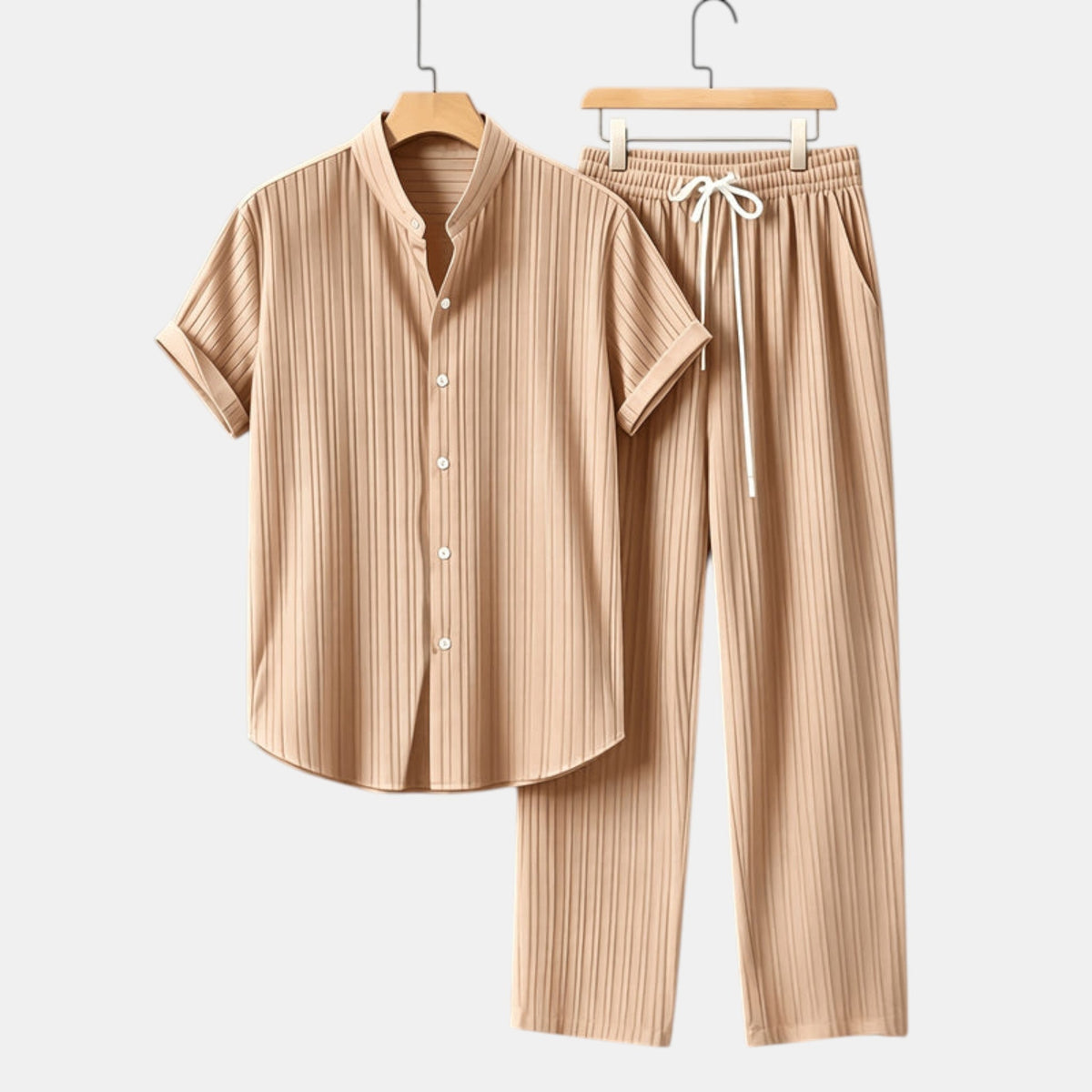 Men's Striped Shirt & Trousers Set Two-Piece Matching Collared Casual Smart-Casual Holiday Outfit Rhys