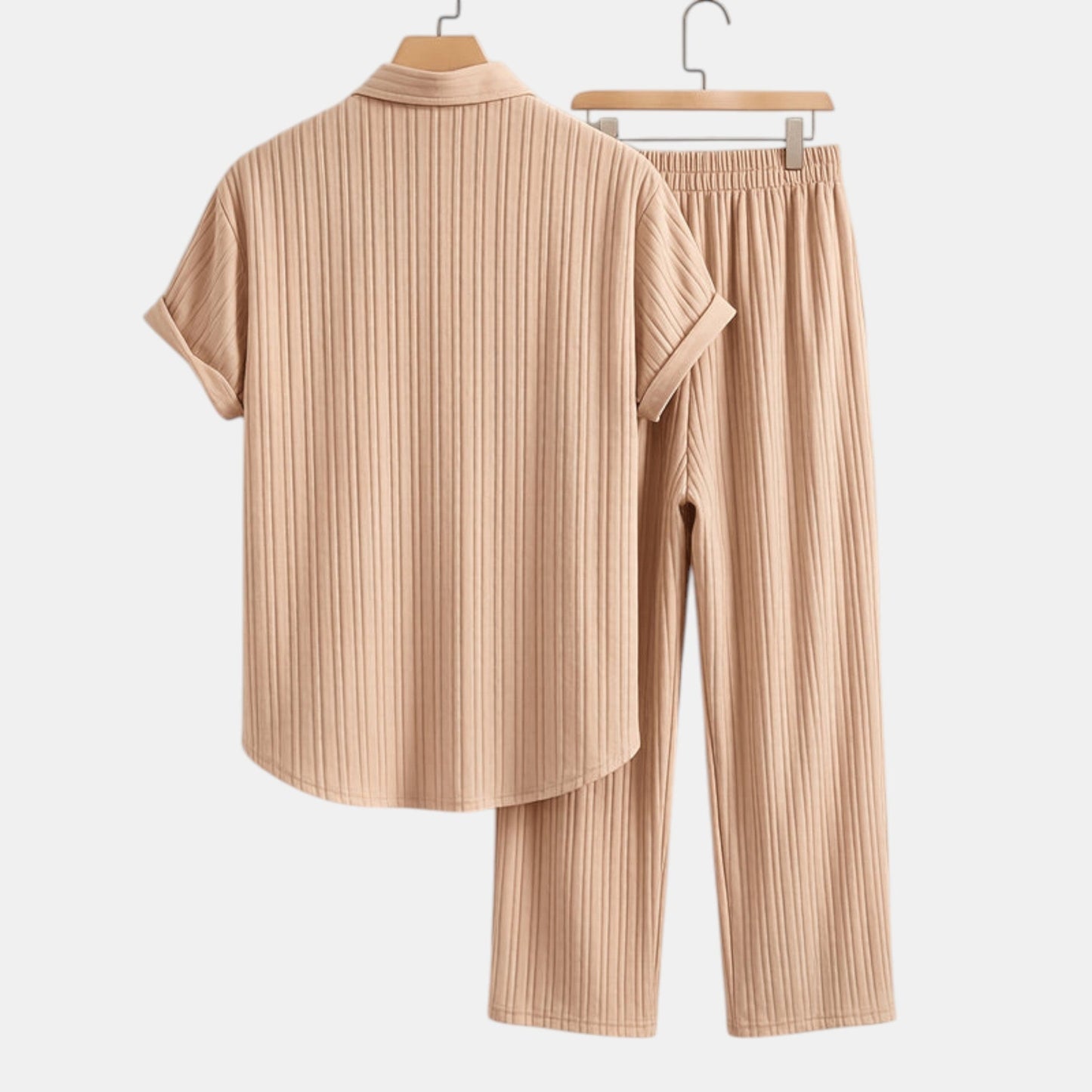Men's Striped Shirt & Trousers Set Two-Piece Matching Collared Casual Smart-Casual Holiday Outfit Rhys