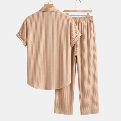 Men's Striped Shirt & Trousers Set Two-Piece Matching Collared Casual Smart-Casual Holiday Outfit Rhys