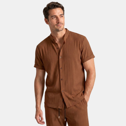 Men's Striped Shirt & Trousers Set Two-Piece Matching Collared Casual Smart-Casual Holiday Outfit Rhys