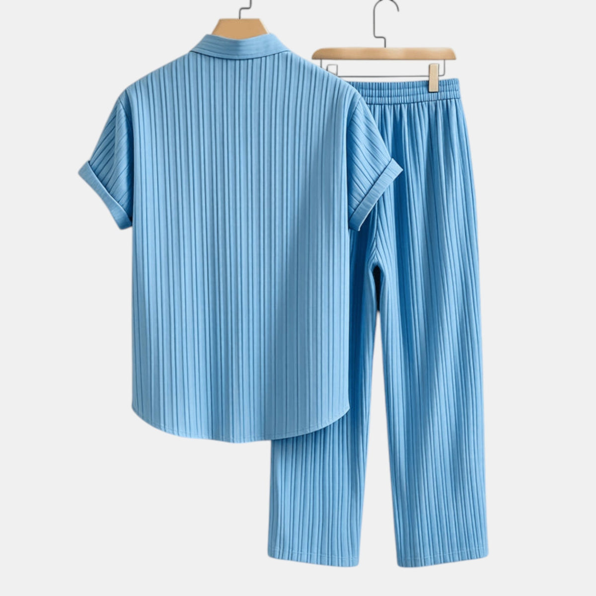 Men's Striped Shirt & Trousers Set Two-Piece Matching Collared Casual Smart-Casual Holiday Outfit Rhys