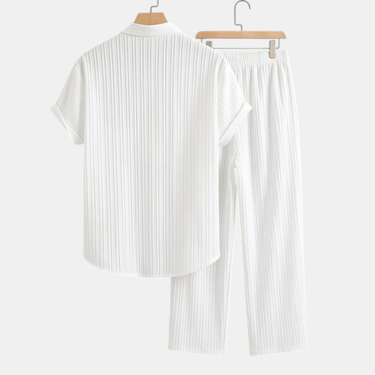 Men's Striped Shirt & Trousers Set Two-Piece Matching Collared Casual Smart-Casual Holiday Outfit Rhys