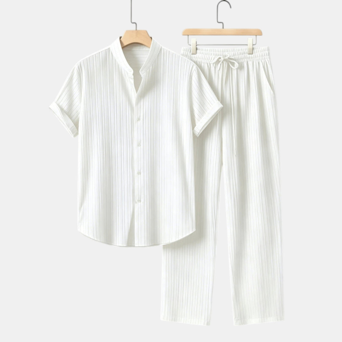 Men's Striped Shirt & Trousers Set Two-Piece Matching Collared Casual Smart-Casual Holiday Outfit Rhys