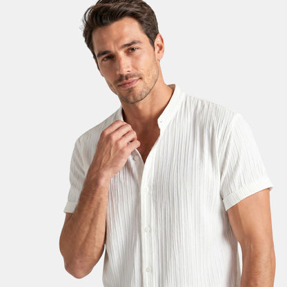Men's Striped Shirt & Trousers Set Two-Piece Matching Collared Casual Smart-Casual Holiday Outfit Rhys
