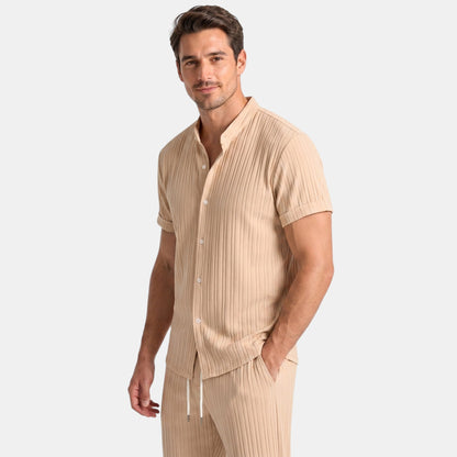 Men's Striped Shirt & Trousers Set Two-Piece Matching Collared Casual Smart-Casual Holiday Outfit Rhys