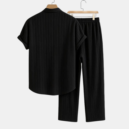 Men's Striped Shirt & Trousers Set Two-Piece Matching Collared Casual Smart-Casual Holiday Outfit Rhys