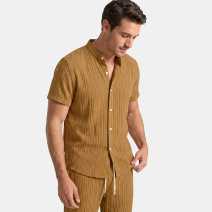 Men's Striped Shirt & Trousers Set Two-Piece Matching Collared Casual Smart-Casual Holiday Outfit Rhys
