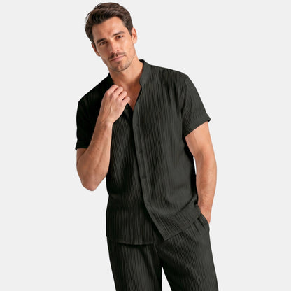 Men's Striped Shirt & Trousers Set Two-Piece Matching Collared Casual Smart-Casual Holiday Outfit Rhys