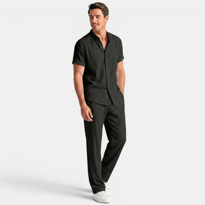 Men's Striped Shirt & Trousers Set Two-Piece Matching Collared Casual Smart-Casual Holiday Outfit Rhys