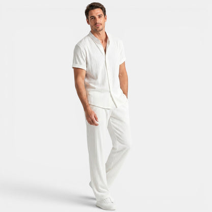 Men's Striped Shirt & Trousers Set Two-Piece Matching Collared Casual Smart-Casual Holiday Outfit Rhys