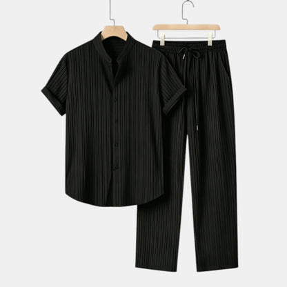 Men's Striped Shirt & Trousers Set Two-Piece Matching Collared Casual Smart-Casual Holiday Outfit Rhys
