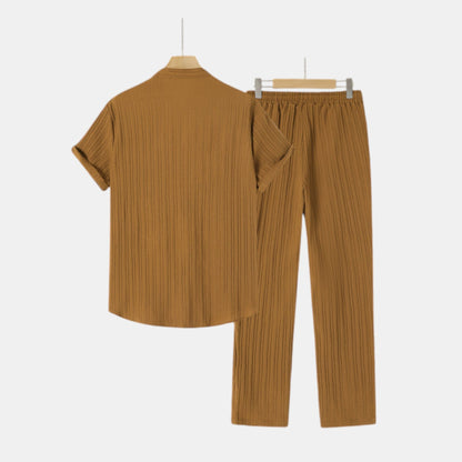 Men's Striped Shirt & Trousers Set Two-Piece Matching Collared Casual Smart-Casual Holiday Outfit Rhys