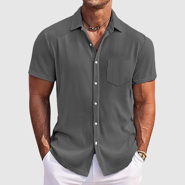 Men's Ribbed Shirt Button-Up Collared Textured Casual Smart-Casual Holiday Beach Everyday Relaxed Fit Versatile