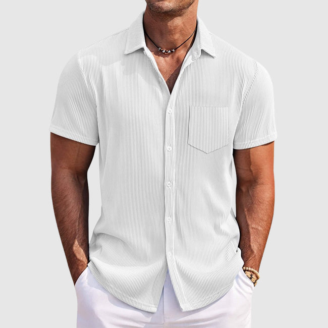 Men's Ribbed Shirt Button-Up Collared Textured Casual Smart-Casual Holiday Beach Everyday Relaxed Fit Versatile