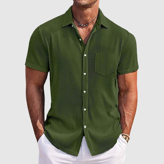 Men's Ribbed Shirt Button-Up Collared Textured Casual Smart-Casual Holiday Beach Everyday Relaxed Fit Versatile