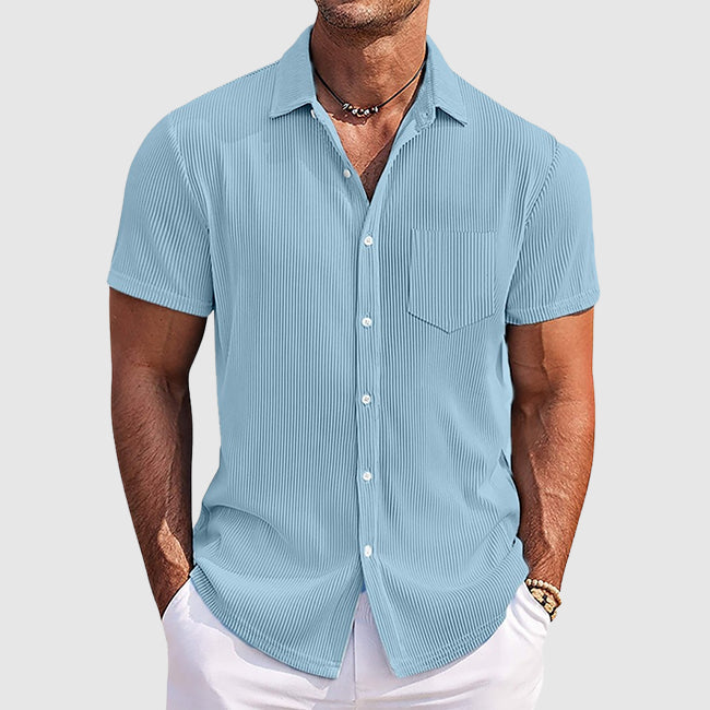 Men's Ribbed Shirt Button-Up Collared Textured Casual Smart-Casual Holiday Beach Everyday Relaxed Fit Versatile