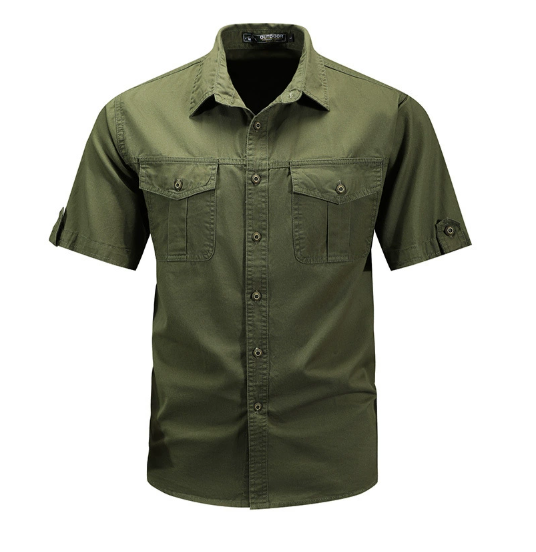 Men's Outdoor Shirt Functional Long-Sleeve Button-Up Utility Pockets Casual Hiking Travel Everyday Rugged Versatile Bracken