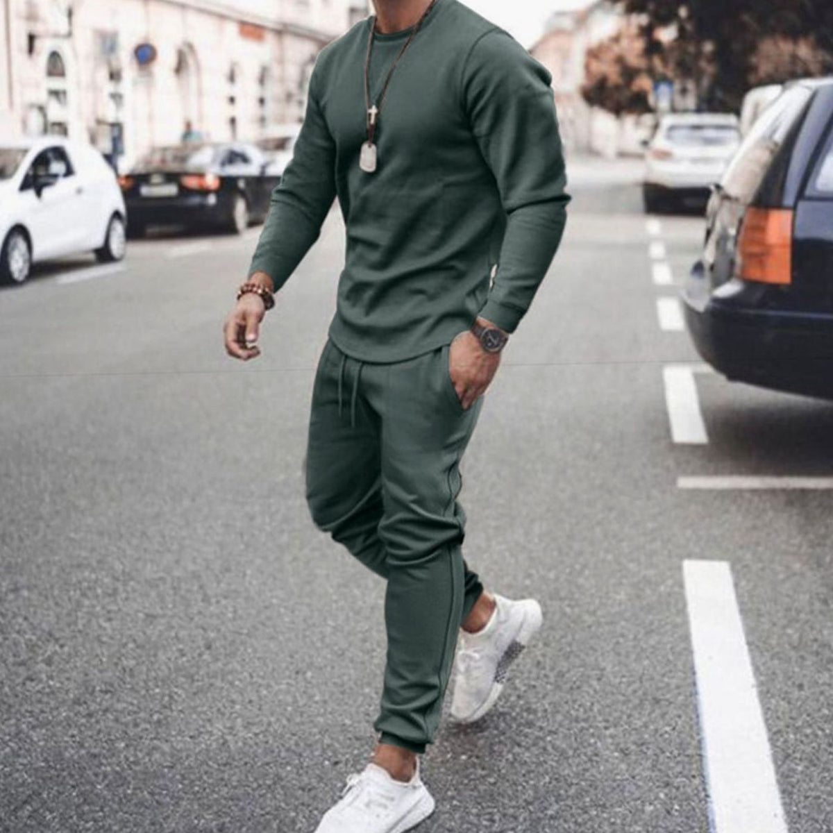 Men's Casual Long-Sleeve Tracksuit Jogger Set Relaxed Fit Activewear Everyday
