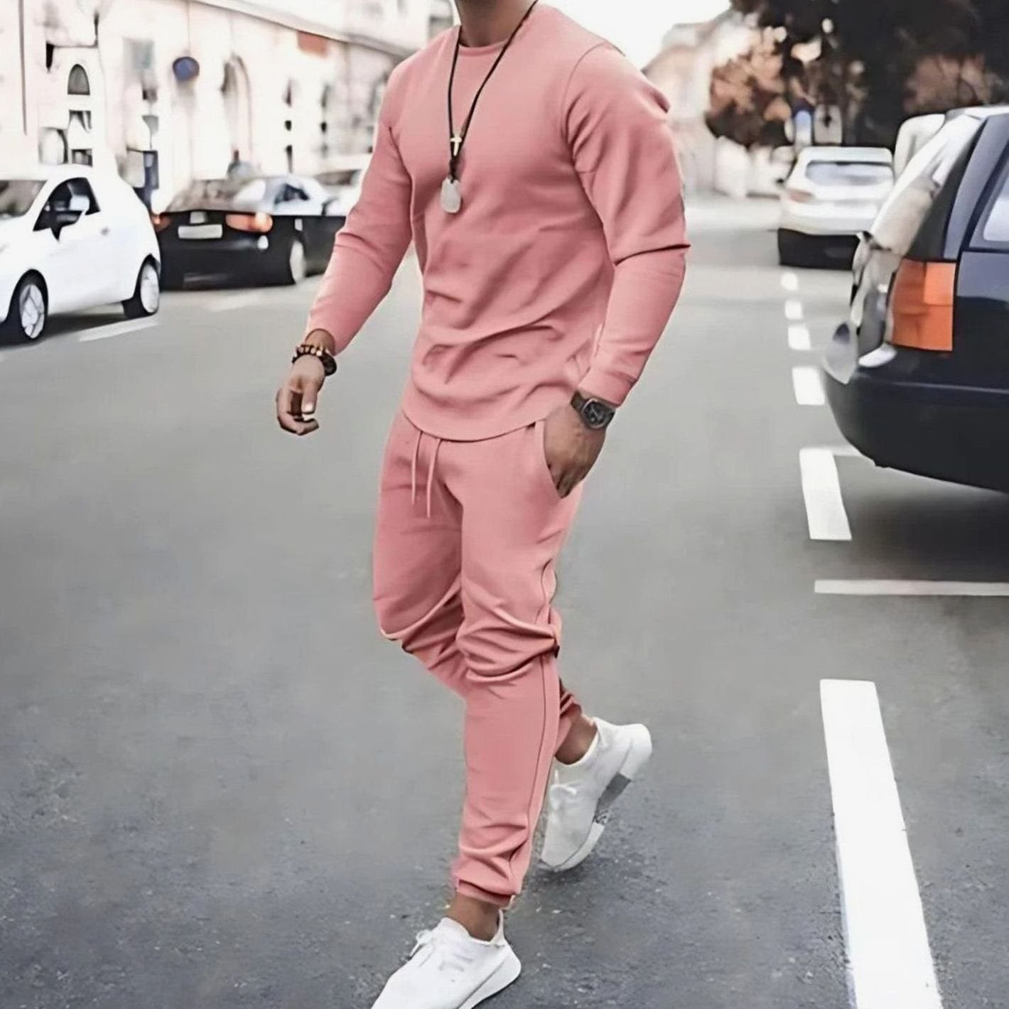 Men's Casual Long-Sleeve Tracksuit Jogger Set Relaxed Fit Activewear Everyday