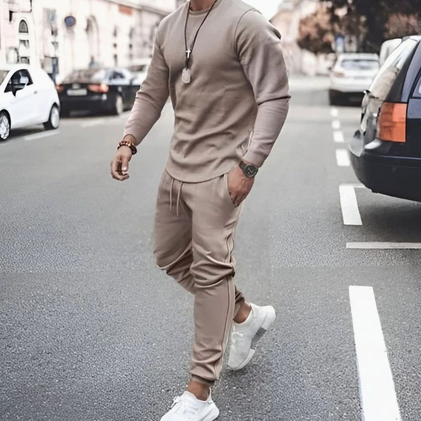 Men's Casual Long-Sleeve Tracksuit Jogger Set Relaxed Fit Activewear Everyday