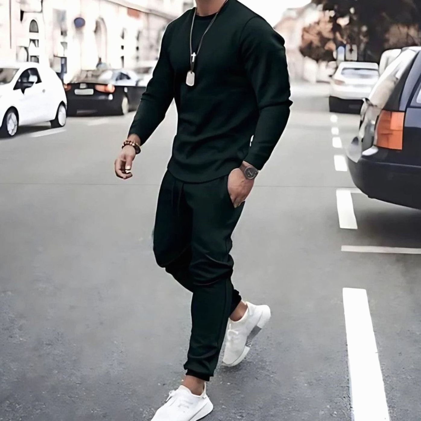 Men's Casual Long-Sleeve Tracksuit Jogger Set Relaxed Fit Activewear Everyday