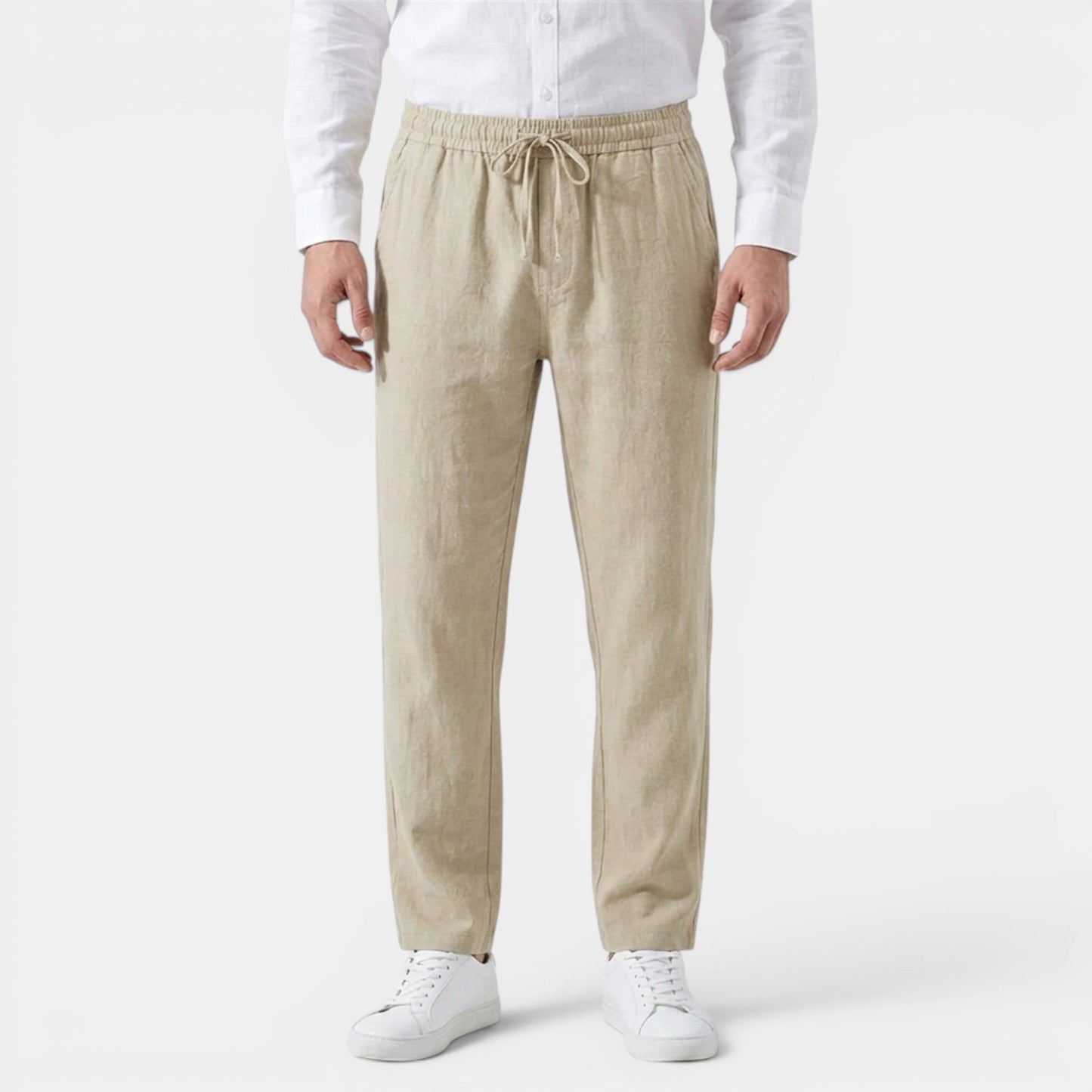Men's Linen Cotton Trousers Tapered Drawstring Elastic Waist Breathable Holiday Beach Casual Everyday Emory