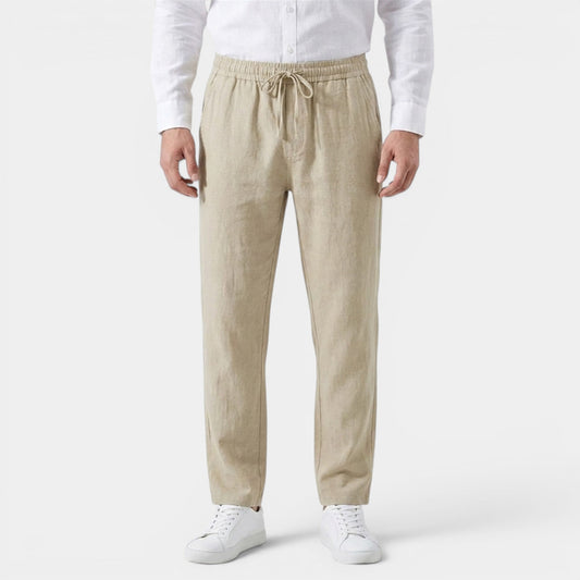 Men's Linen Cotton Trousers Tapered Drawstring Elastic Waist Breathable Holiday Beach Casual Everyday Emory