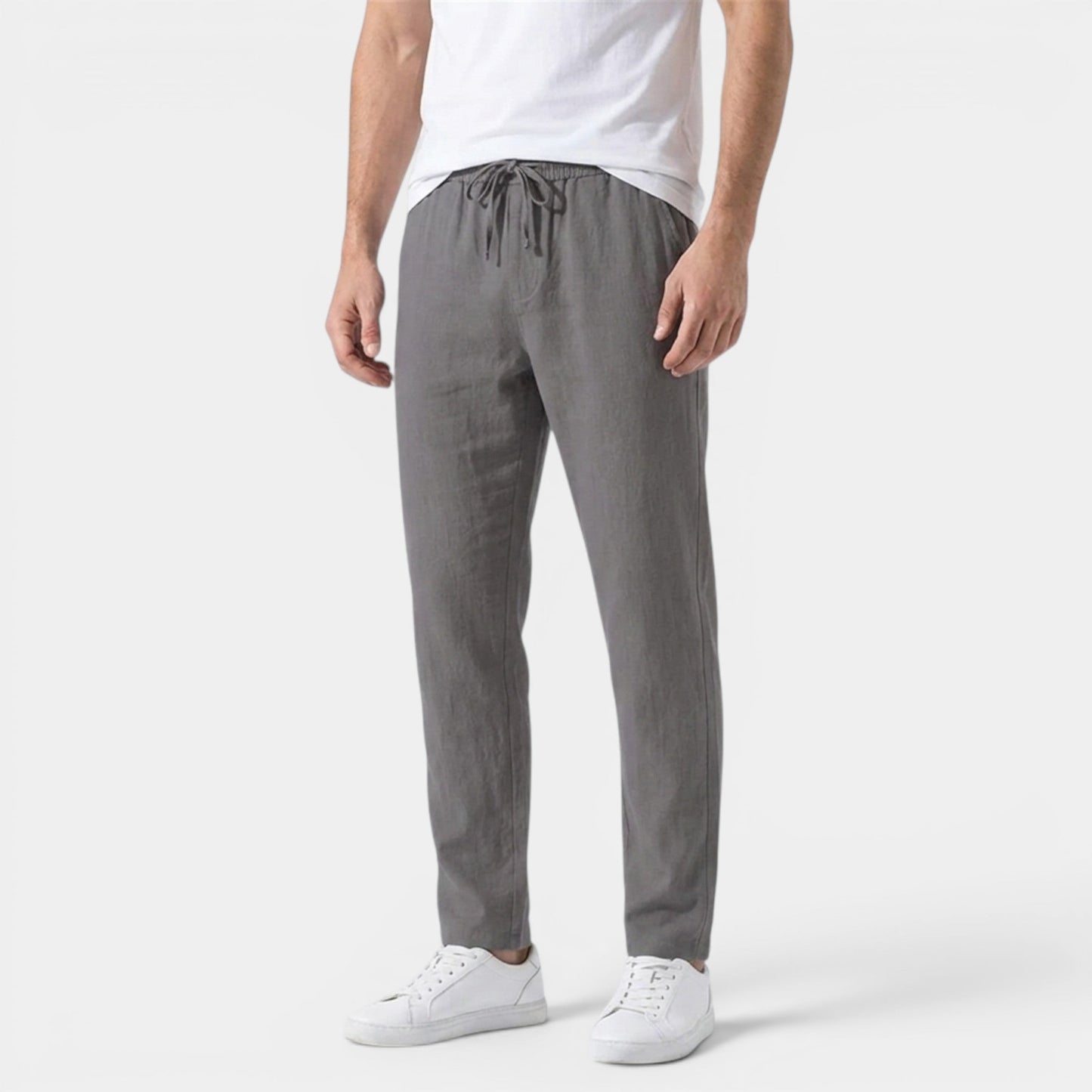 Men's Linen Cotton Trousers Tapered Drawstring Elastic Waist Breathable Holiday Beach Casual Everyday Emory