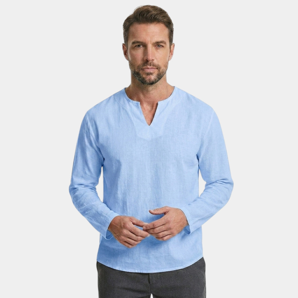 Men's Cotton Shirt Long-Sleeve Button-Up Collared Soft Comfort Casual Smart-Casual Office Everyday Barnaby