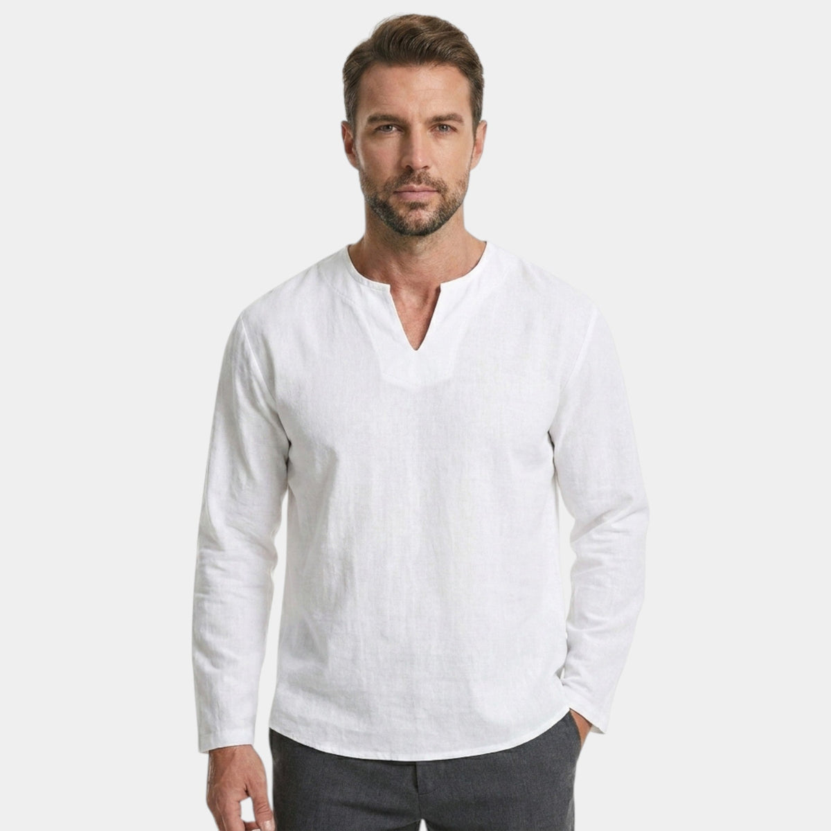 Men's Cotton Shirt Long-Sleeve Button-Up Collared Soft Comfort Casual Smart-Casual Office Everyday Barnaby