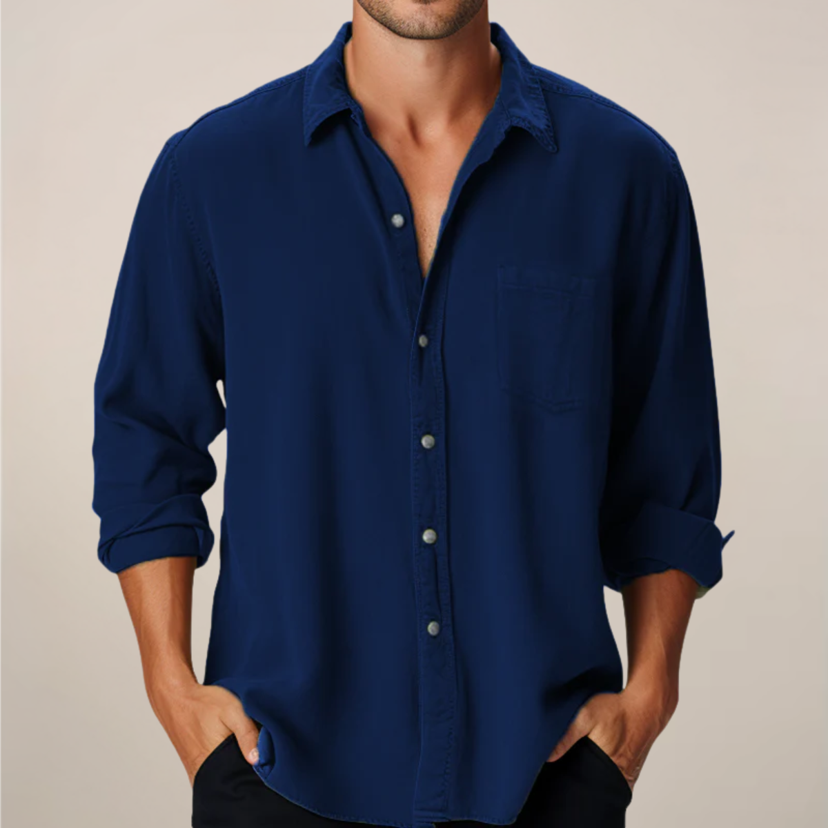 Men's Button-Up Shirt Relaxed Fit Long-Sleeve Collared Casual Smart-Casual Office Everyday Versatile Timeless Halbert