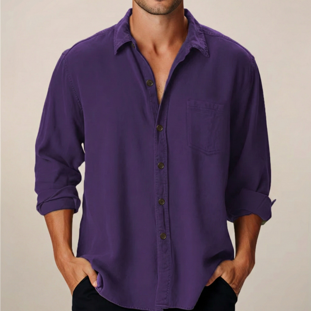Men's Button-Up Shirt Relaxed Fit Long-Sleeve Collared Casual Smart-Casual Office Everyday Versatile Timeless Halbert