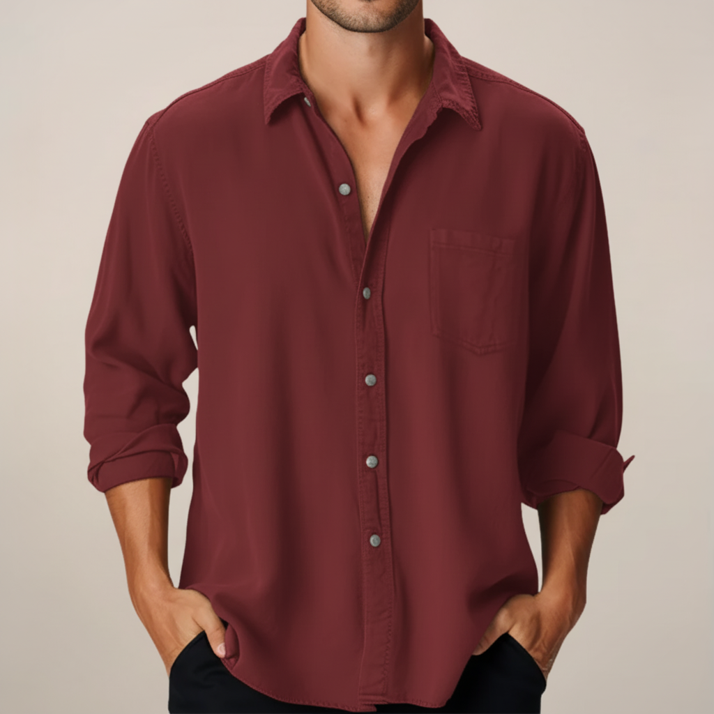 Men's Button-Up Shirt Relaxed Fit Long-Sleeve Collared Casual Smart-Casual Office Everyday Versatile Timeless Halbert