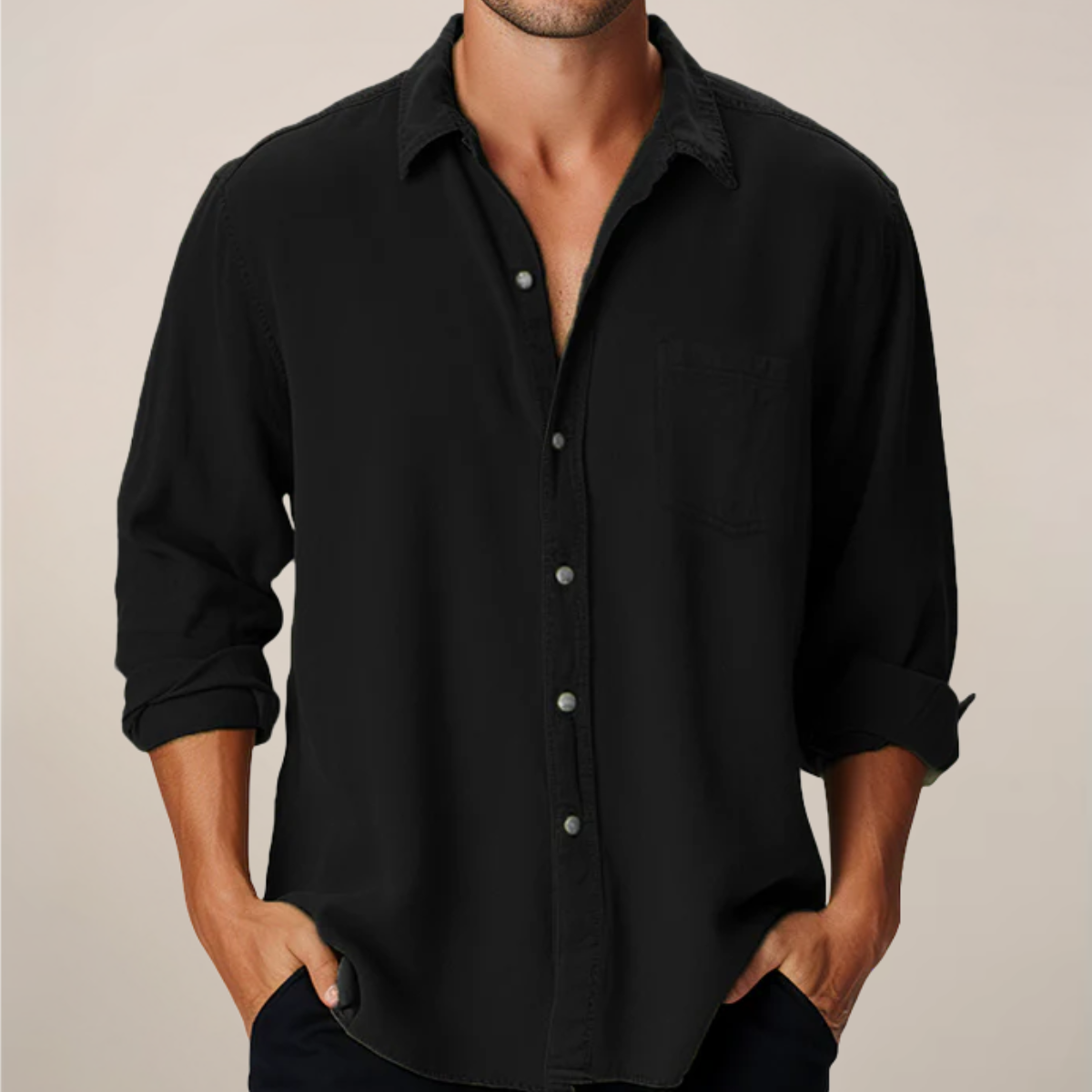 Men's Button-Up Shirt Relaxed Fit Long-Sleeve Collared Casual Smart-Casual Office Everyday Versatile Timeless Halbert