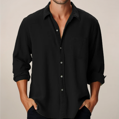 Men's Button-Up Shirt Relaxed Fit Long-Sleeve Collared Casual Smart-Casual Office Everyday Versatile Timeless Halbert