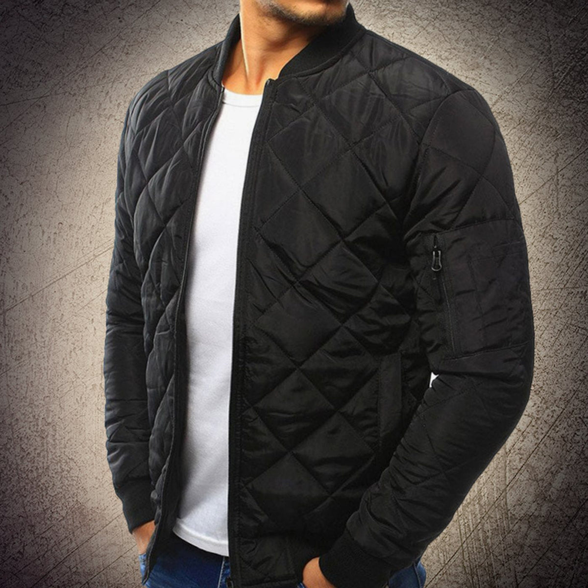 Men's Quilted Bomber Jacket Zip-Up Diamond Quilt Casual Everyday Layering
