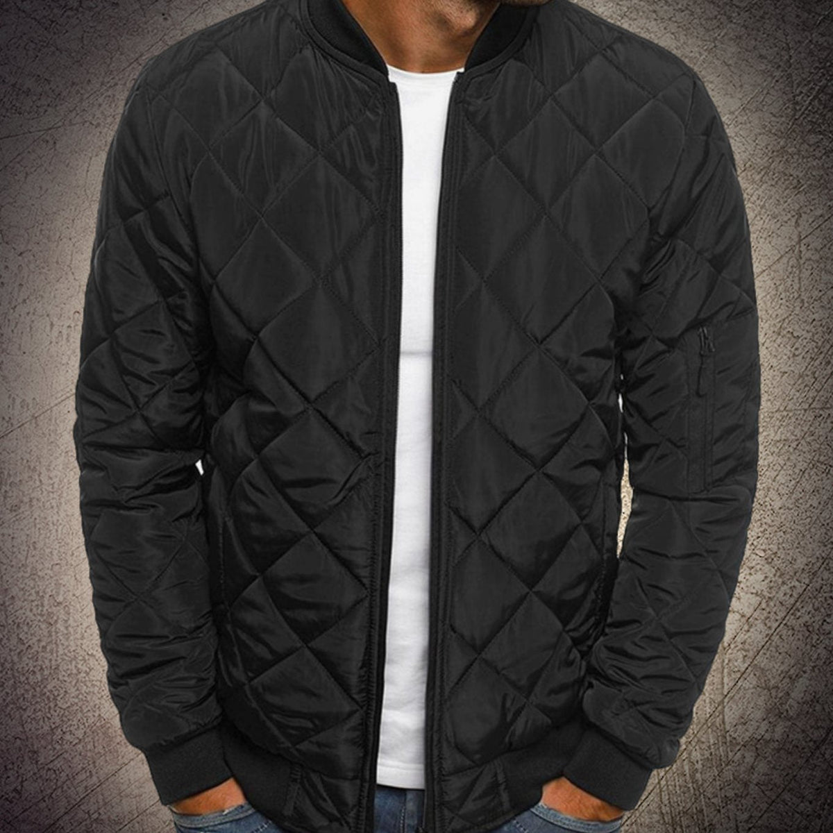 Men's Quilted Bomber Jacket Zip-Up Diamond Quilt Casual Everyday Layering