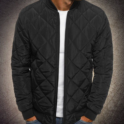 Men's Quilted Bomber Jacket Zip-Up Diamond Quilt Casual Everyday Layering