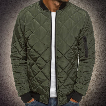 Men's Quilted Bomber Jacket Zip-Up Diamond Quilt Casual Everyday Layering