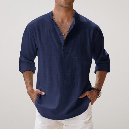Men's Relaxed Fit Shirt Long-Sleeve Button-Up Collared Casual Smart-Casual Office Everyday Versatile Rowe